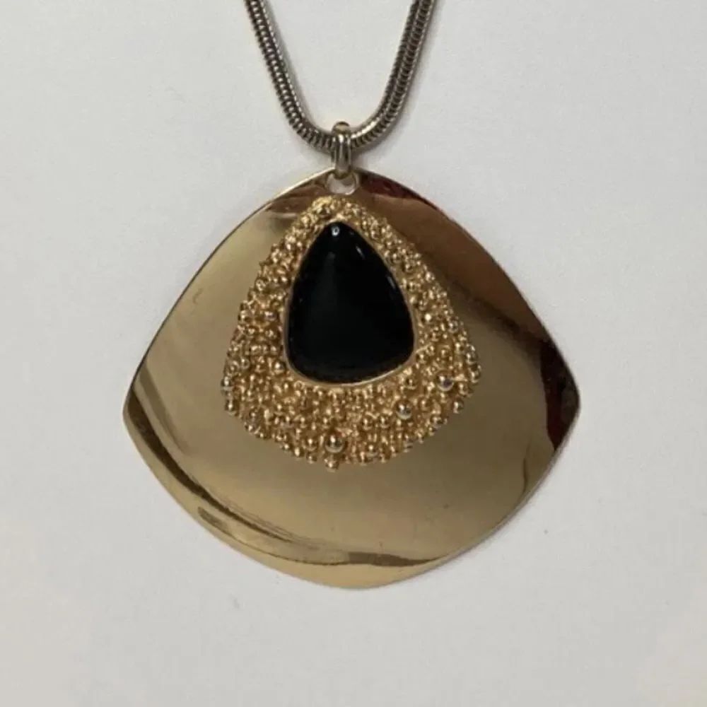 Vintage Napier Large Gold Tone and Black Lucite StatementâPendant
